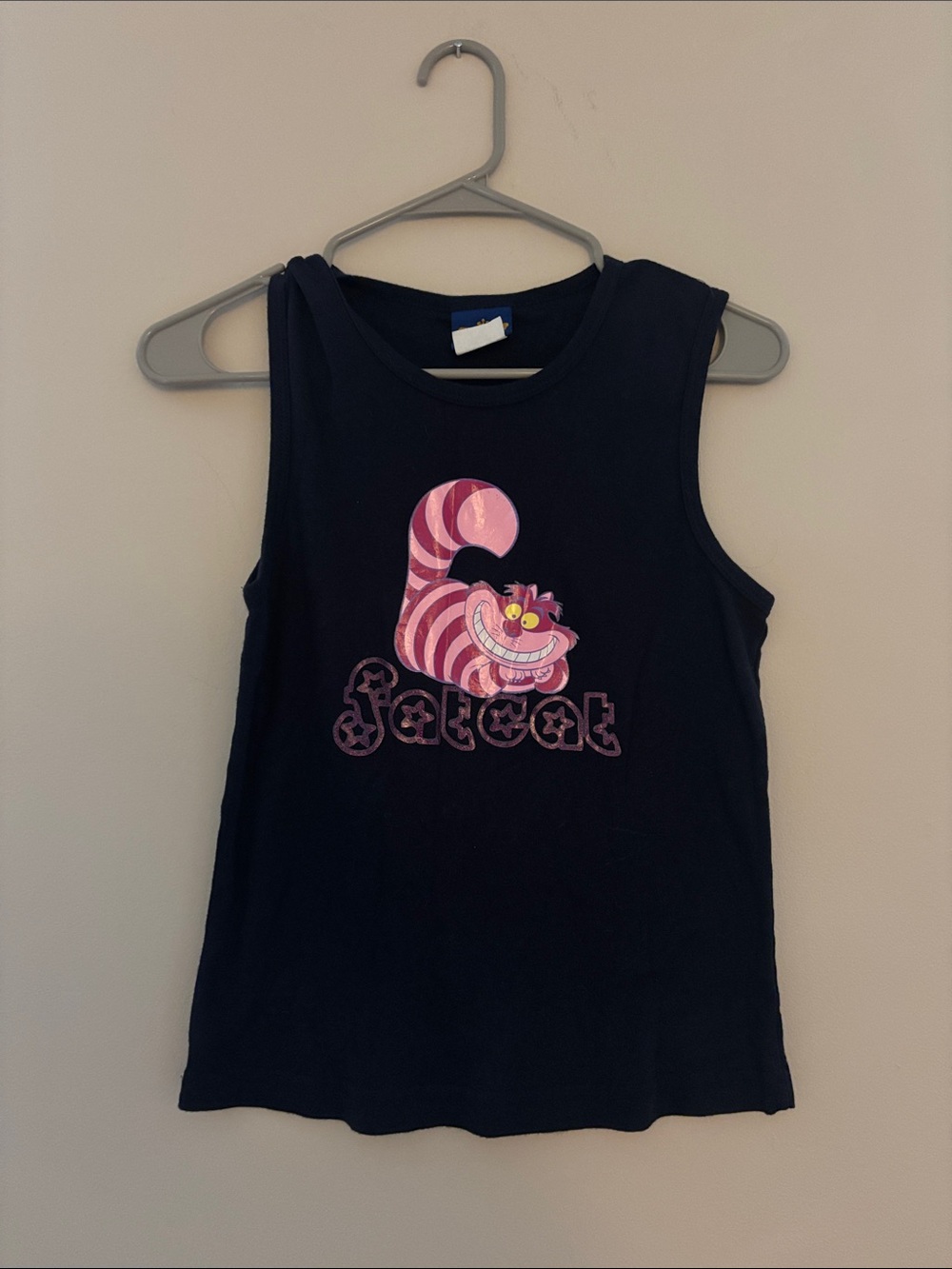 RARE/VINTAGE Disney Navy Tank Top with Pink Cheshire Cat Graphic